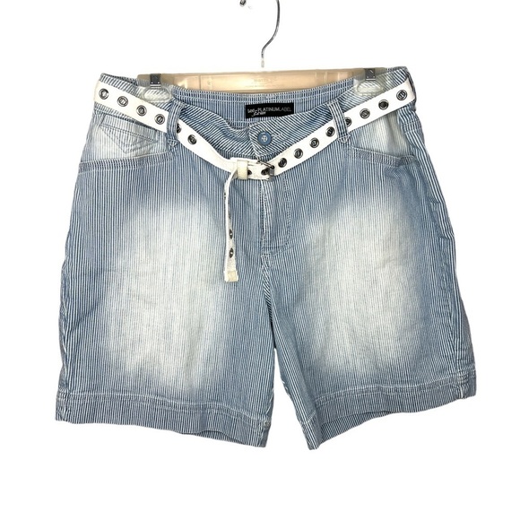 Size 12 Lee Platinum Label Shorts Blue White Striped Shorts Belted - Picture 1 of 7